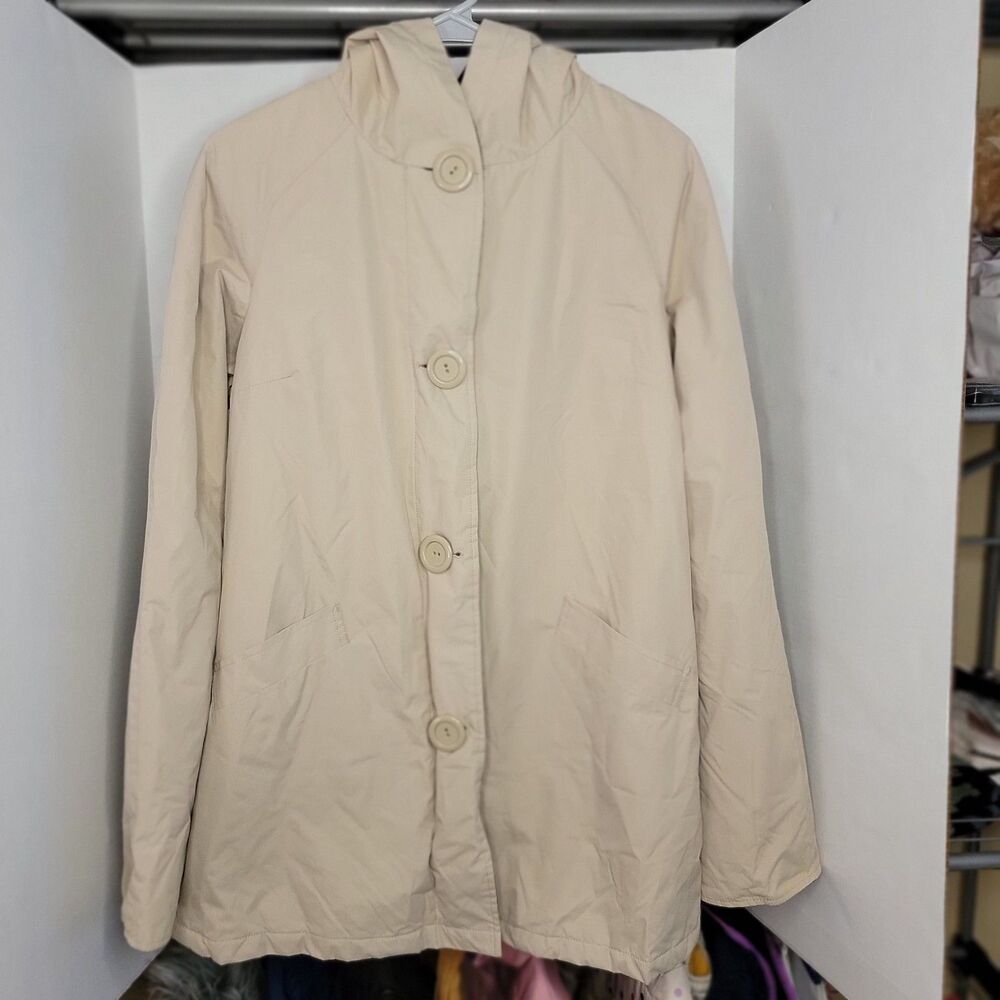 White Stag Lg Button Trench Coat w/ Hood Cream Color - Size Small (4-6)